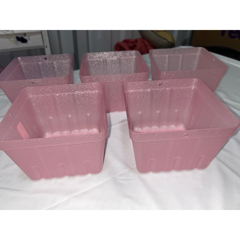 Spritz Pink Glitter Berry Baskets Set of 5 Reusable Plastic Fruit Cartons Kids